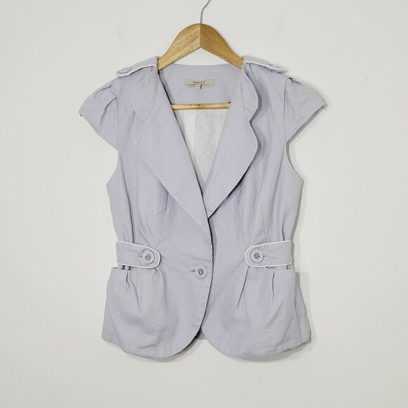 RW & Co Soft Blue Linen Cotton Blend Cap Sleeve Business Casual Blazer Small - Picture 1 of 9